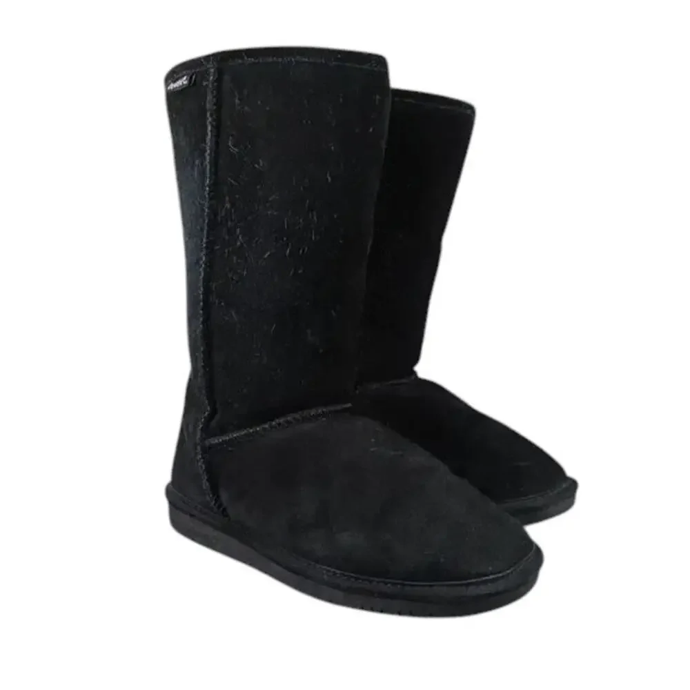 Bearpaw Shoes Women 9 Boot Winter Tall Emma Leather Sheepskin Warm Comfort Black